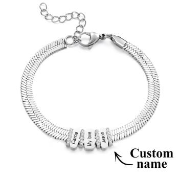 Chaînes En Forme De Serpent Avec Perles Familiales En Diamant Personnalisées Avec Nom De Famille, Offrant Un Cadeau Spécial Pour Couple - votrecollierprenomfr