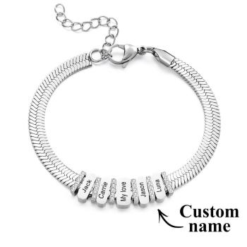 Chaînes En Forme De Serpent Avec Perles Familiales En Diamant Personnalisées Avec Nom De Famille, Offrant Un Cadeau Spécial Pour Couple - votrecollierprenomfr