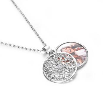 Collier Photo Personnalisé, Médaillon Rond Pivotant Orné, Cadeaux De Couple - votrecollierprenomfr