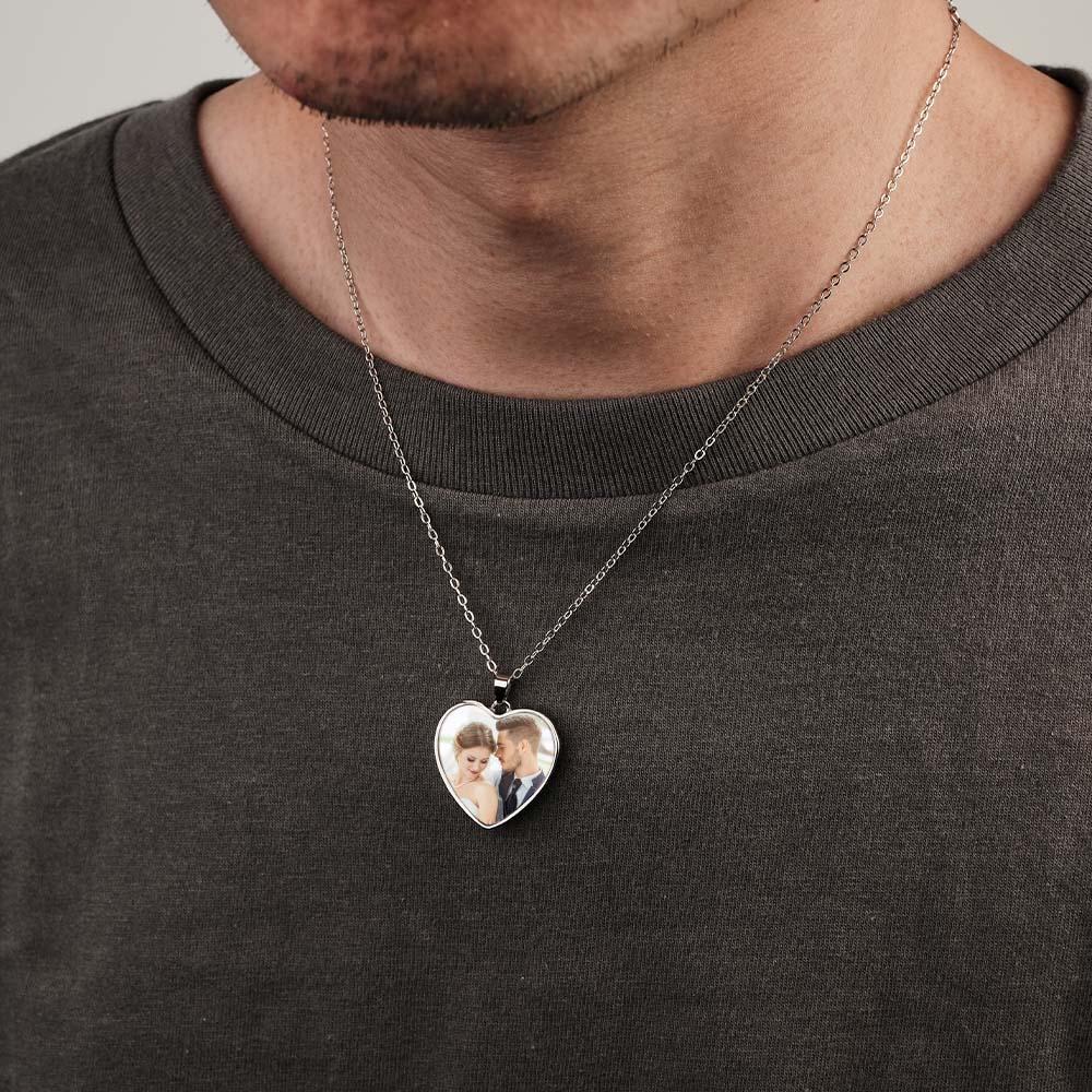 Collier Personnalisé Avec Photo Gravée En Forme De Cœur, Cadeaux Commémoratifs Pour Hommes - votrecollierprenomfr