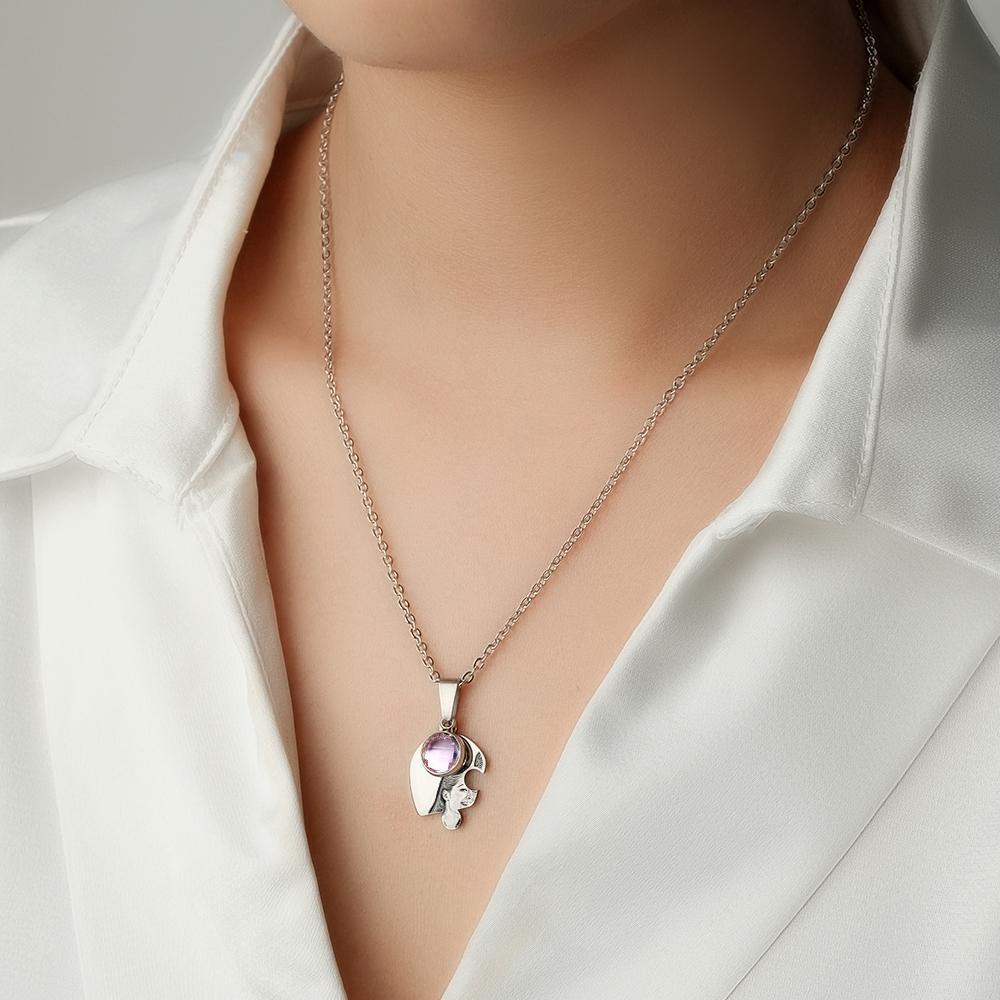Collier Puzzle À Trois Cœurs Avec Photo Personnalisée, Pendentif Avec Pierre De Naissance, Bijoux Cadeaux Pour La Famille - votrecollierprenomfr