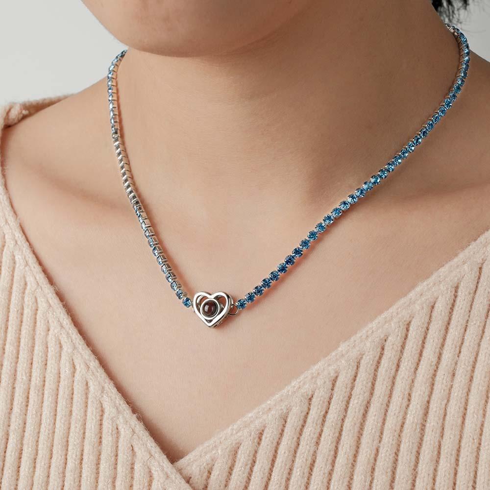 Collier De Projection Personnalisé Chaîne De Tennis Cadeau Coeur Pour Elle - votrecollierprenomfr