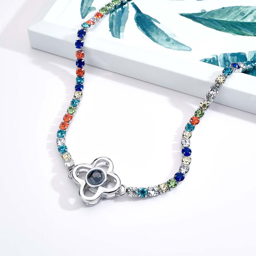 Collier De Projection Personnalisé Chaîne De Tennis Trèfle À Quatre Feuilles Cadeau Pour Elle - votrecollierprenomfr