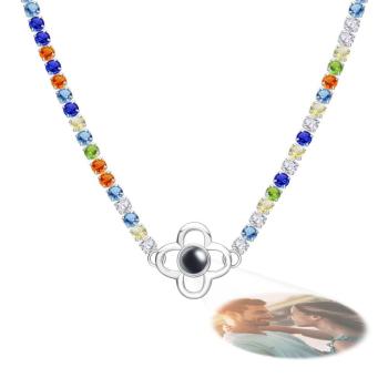 Collier De Projection Personnalisé Chaîne De Tennis Trèfle À Quatre Feuilles Cadeau Pour Elle - votrecollierprenomfr