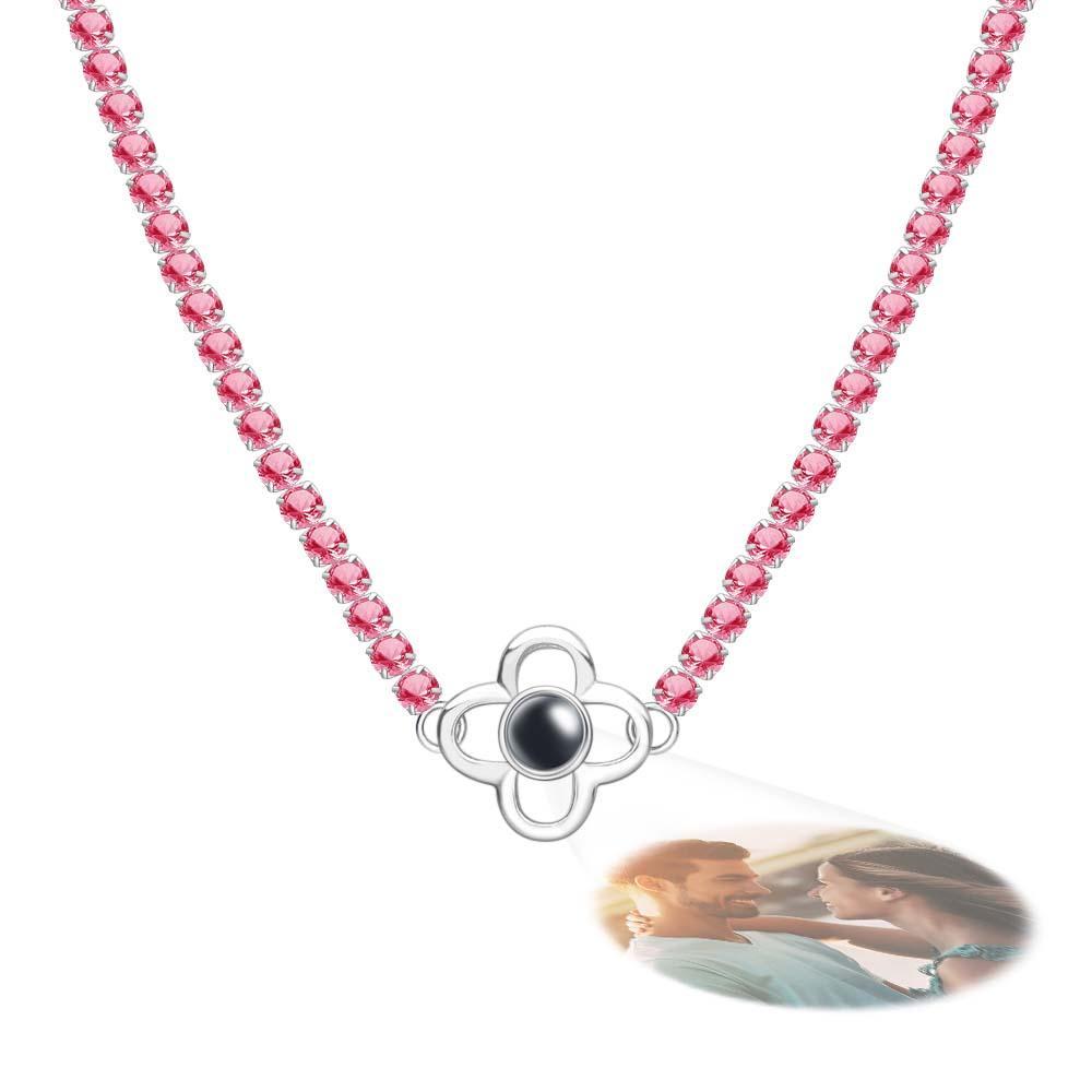 Collier De Projection Personnalisé Chaîne De Tennis Trèfle À Quatre Feuilles Cadeau Pour Elle - votrecollierprenomfr