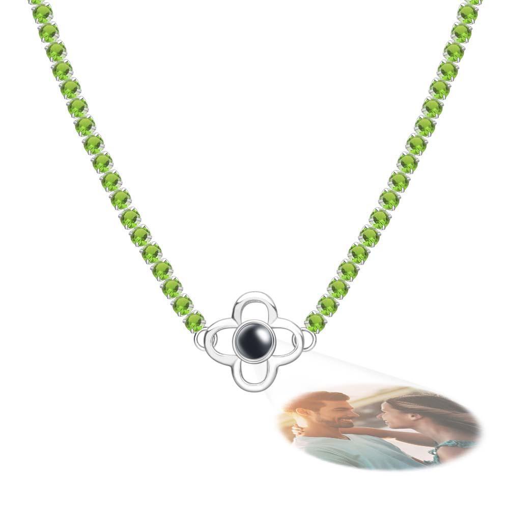 Collier De Projection Personnalisé Chaîne De Tennis Trèfle À Quatre Feuilles Cadeau Pour Elle - votrecollierprenomfr