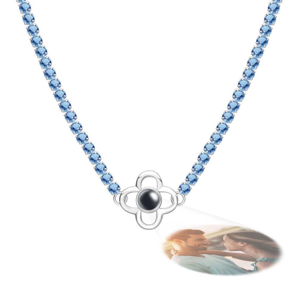 Collier De Projection Personnalisé Chaîne De Tennis Trèfle À Quatre Feuilles Cadeau Pour Elle - votrecollierprenomfr