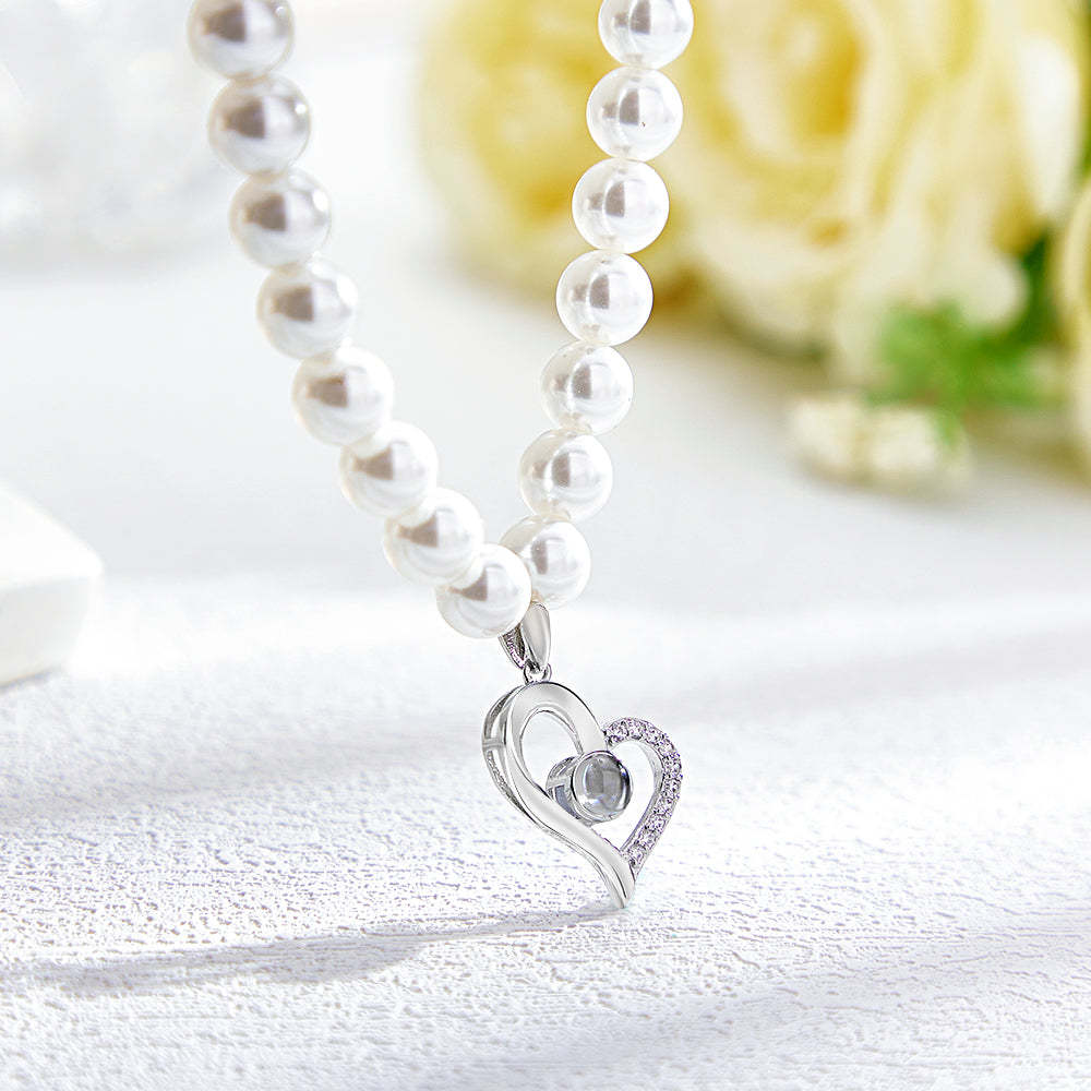 Collier De Projection Personnalisé Diamant Coeur Perle Cadeau Pour Elle - votrecollierprenomfr