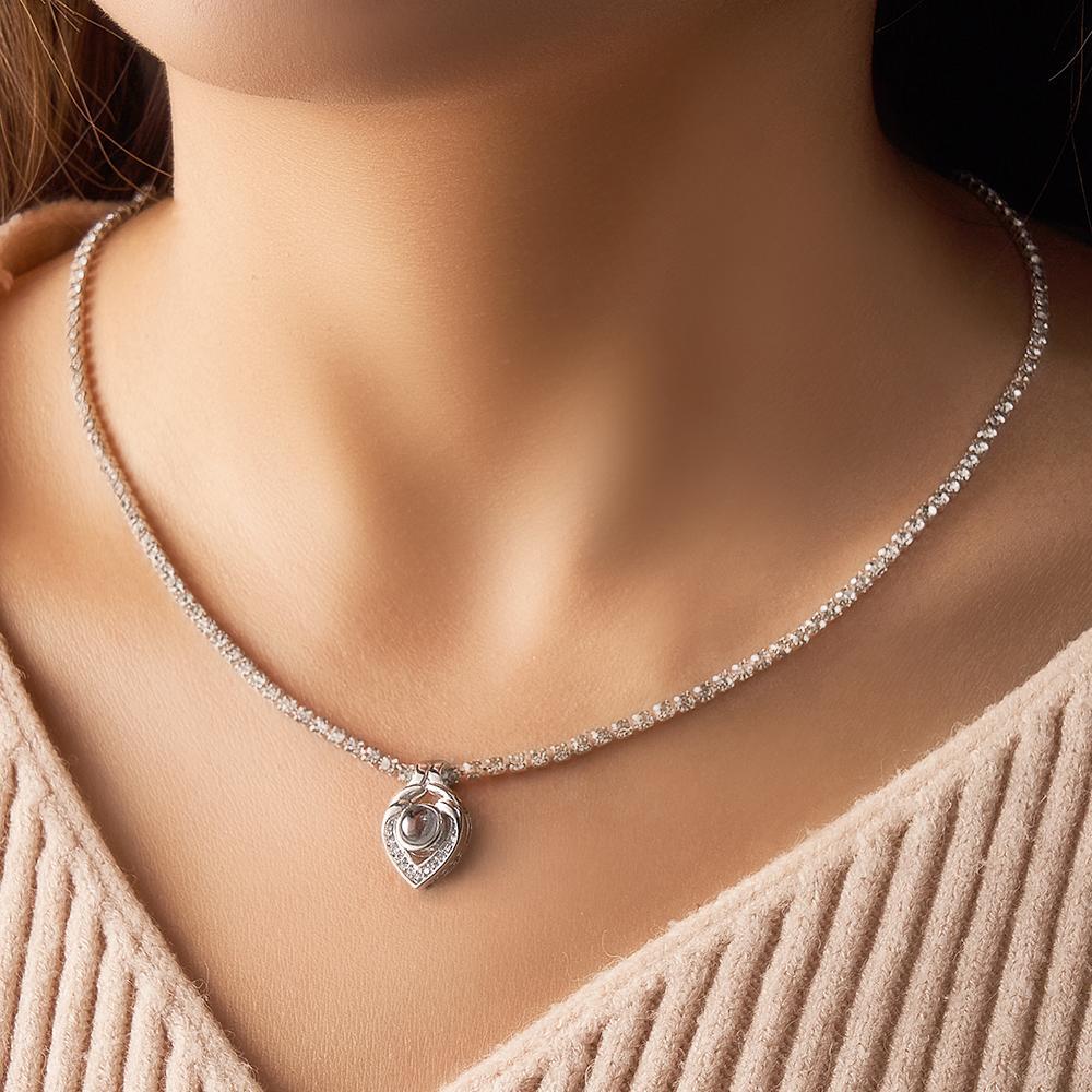 Collier De Projection De Photo Personnalisé, Chaîne De Tennis En Forme De Cœur, Cadeau Créatif - votrecollierprenomfr