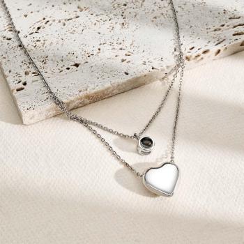 Collier De Projection Personnalisé Double Couche Coeur Couple Cadeau - votrecollierprenomfr