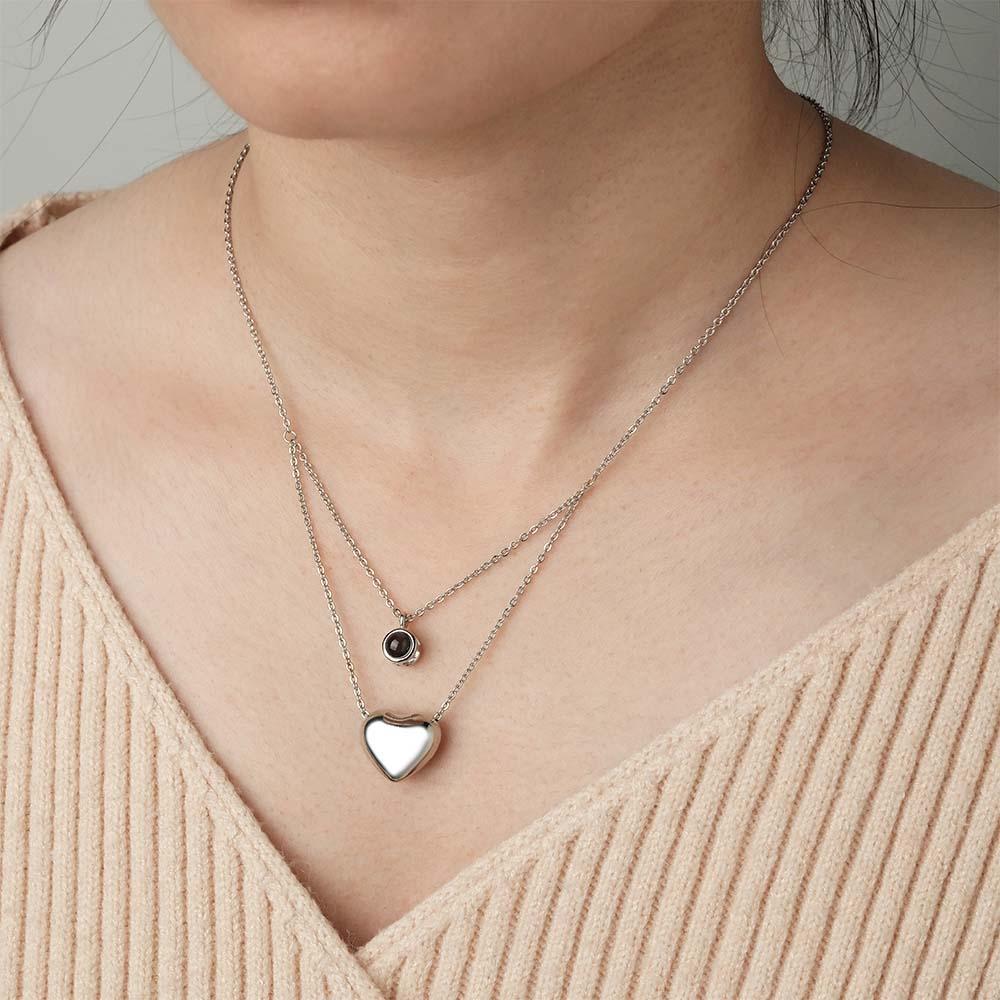 Collier De Projection Personnalisé Double Couche Coeur Couple Cadeau - votrecollierprenomfr