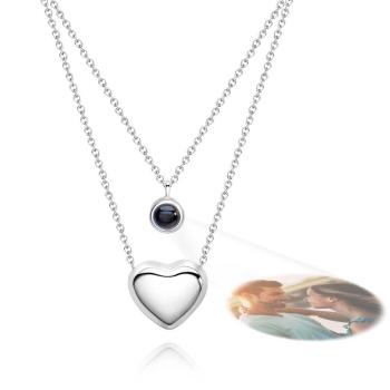 Collier De Projection Personnalisé Double Couche Coeur Couple Cadeau - votrecollierprenomfr