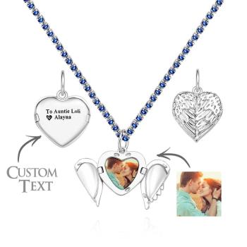 Collier Médaillon Photo Gravable, Chaîne De Tennis, Cœur Personnalisé, Ailes D'ange, Cadeau Pour Elle - votrecollierprenomfr