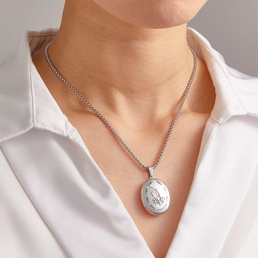 Collier Médaillon Photo Personnalisé, Amulette De Prière Gravable, Bijoux Pour Hommes Et Femmes - votrecollierprenomfr
