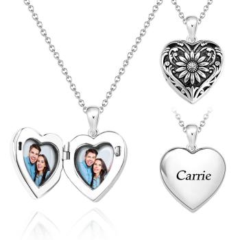 Collier Médaillon En Forme De Cœur Avec Photo Personnalisée, Pendentif Fleur Rétro, Bijoux Pour Elle - votrecollierprenomfr