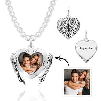 Collier Photo Personnalisé Ailes D'ange Perle Cadeau De Couple - votrecollierprenomfr