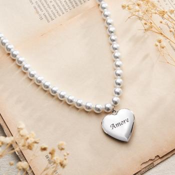 Collier Personnalisé Avec Photo Gravée, Perle, Cœur, Cadeau De Couple - votrecollierprenomfr