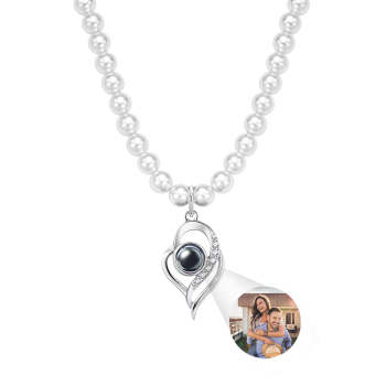 Collier De Projection Personnalisé Double Coeur Perle Cadeau Pour Elle - votrecollierprenomfr
