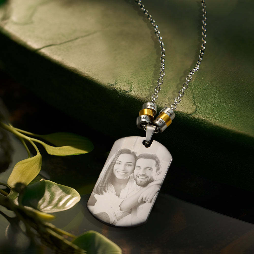 Collier Photo Personnalisé Avec Phase De Lune, Avec Perles Gravées, Pendentif Audacieux, Cadeaux Pour Les Amoureux - votrecollierprenomfr