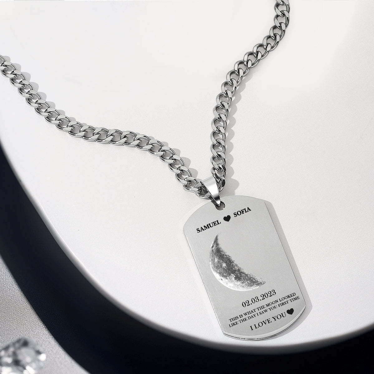Collier Photo Personnalisé Avec Phase De Lune, Chaîne Chic, Cadeaux Pour Les Amoureux - votrecollierprenomfr