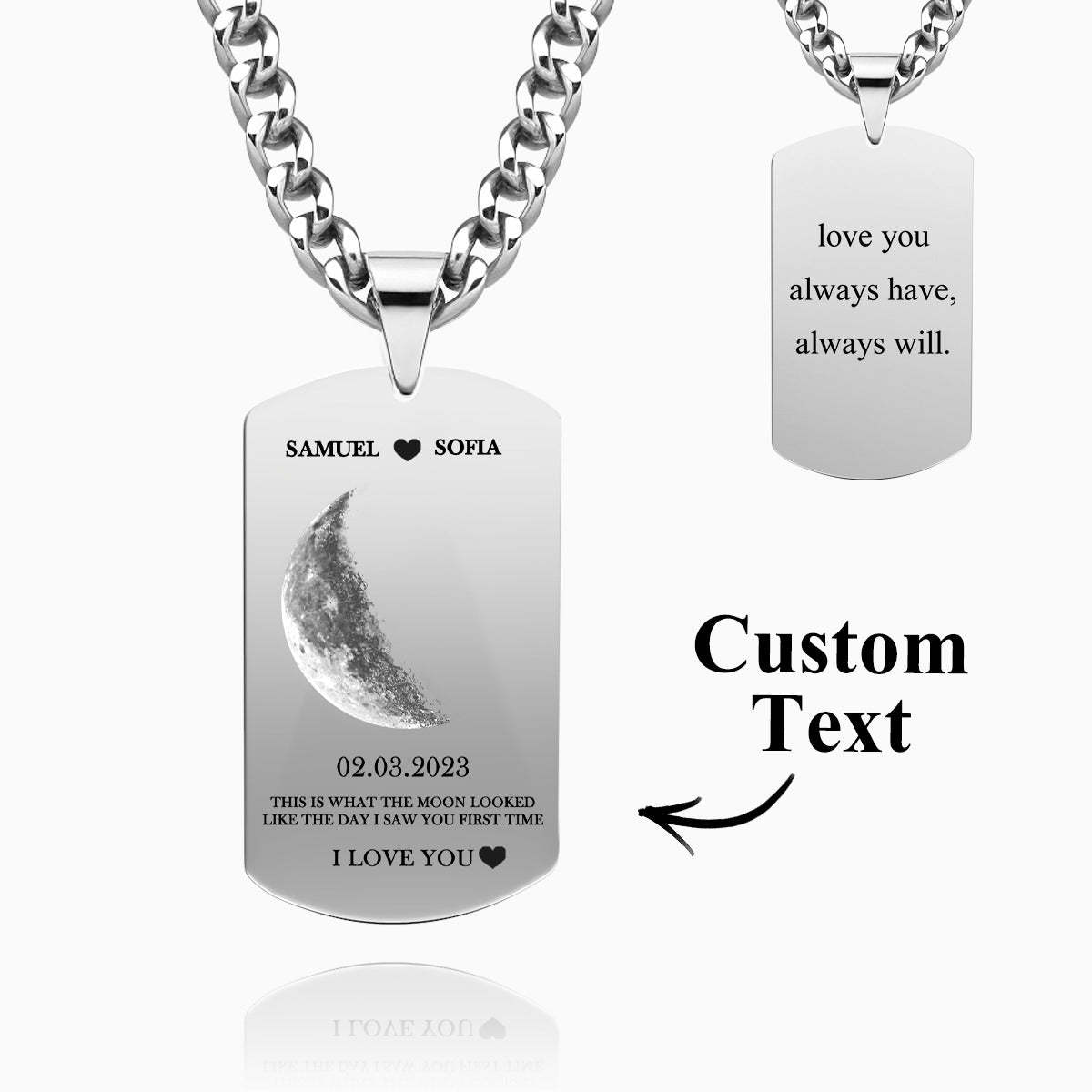 Collier De Phase De Lune Personnalisé Avec Texte, Pendentif Moderne, Cadeaux Pour Couples - votrecollierprenomfr