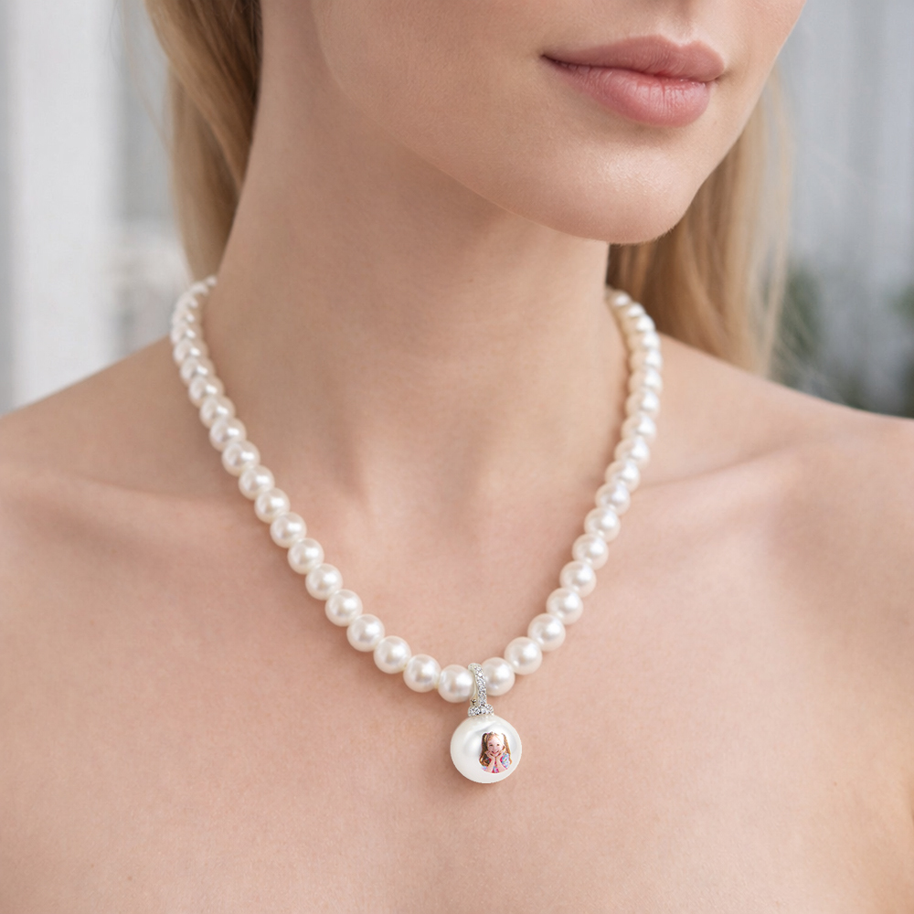 Collier De Perles Personnalisé Avec Photo Et Portrait. Chaîne De Perles Ajustable. Pendentif En Perles Naturelles. Bijou Cadeau. - votrecollierprenomfr