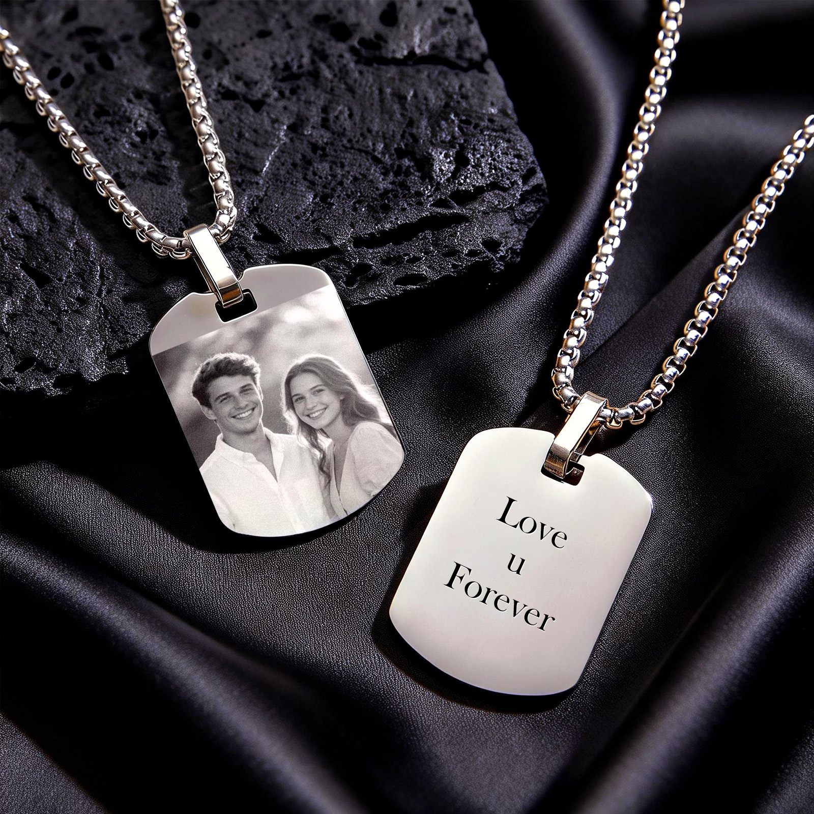 Collier Avec Pendentif Photo Personnalisé, Bijou Souvenir, Cadeau Pour Homme, Papa Ou Petit Ami