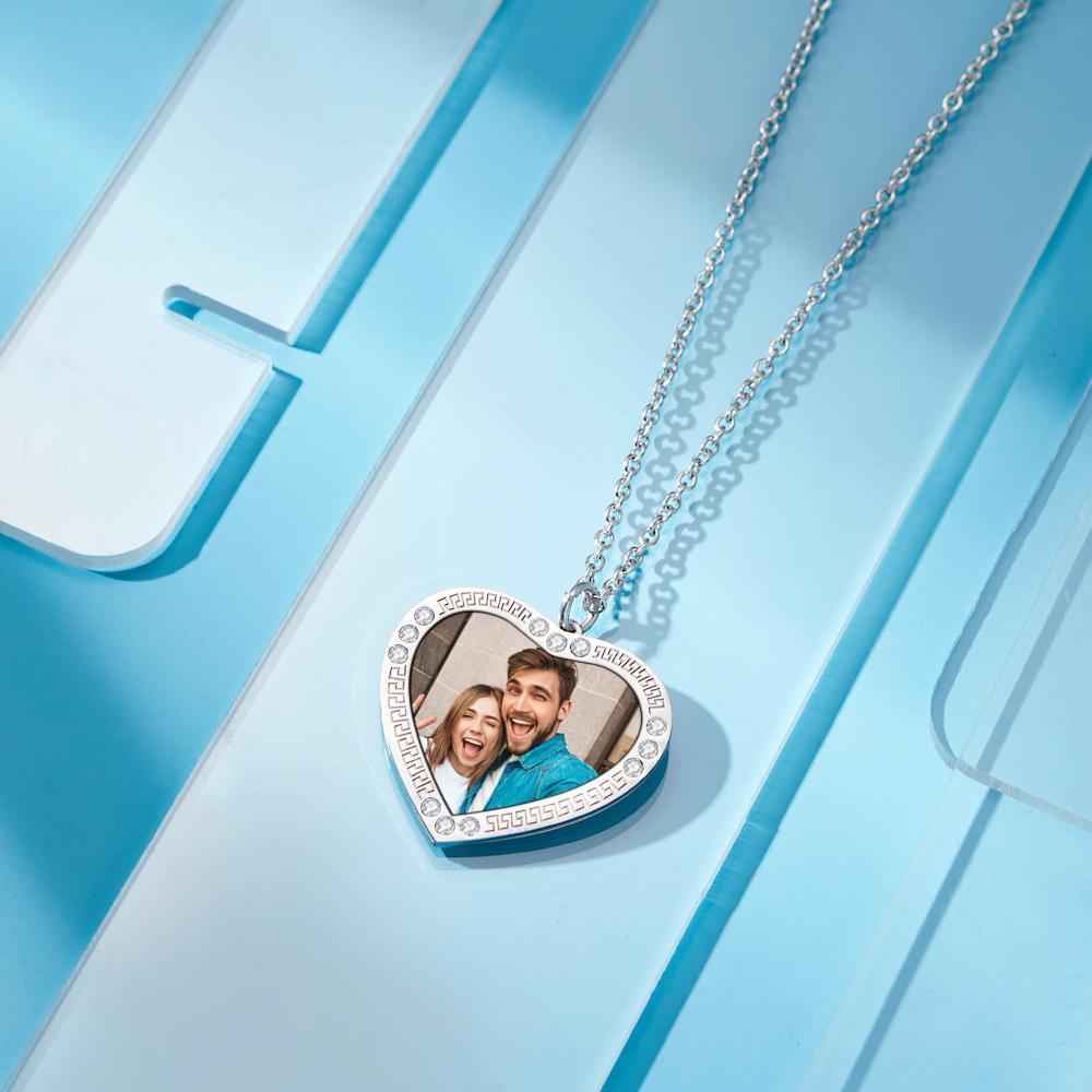 Custom Photo Necklace Heart Diamond Simple Couple Gifts - votrecollierprenomfr
