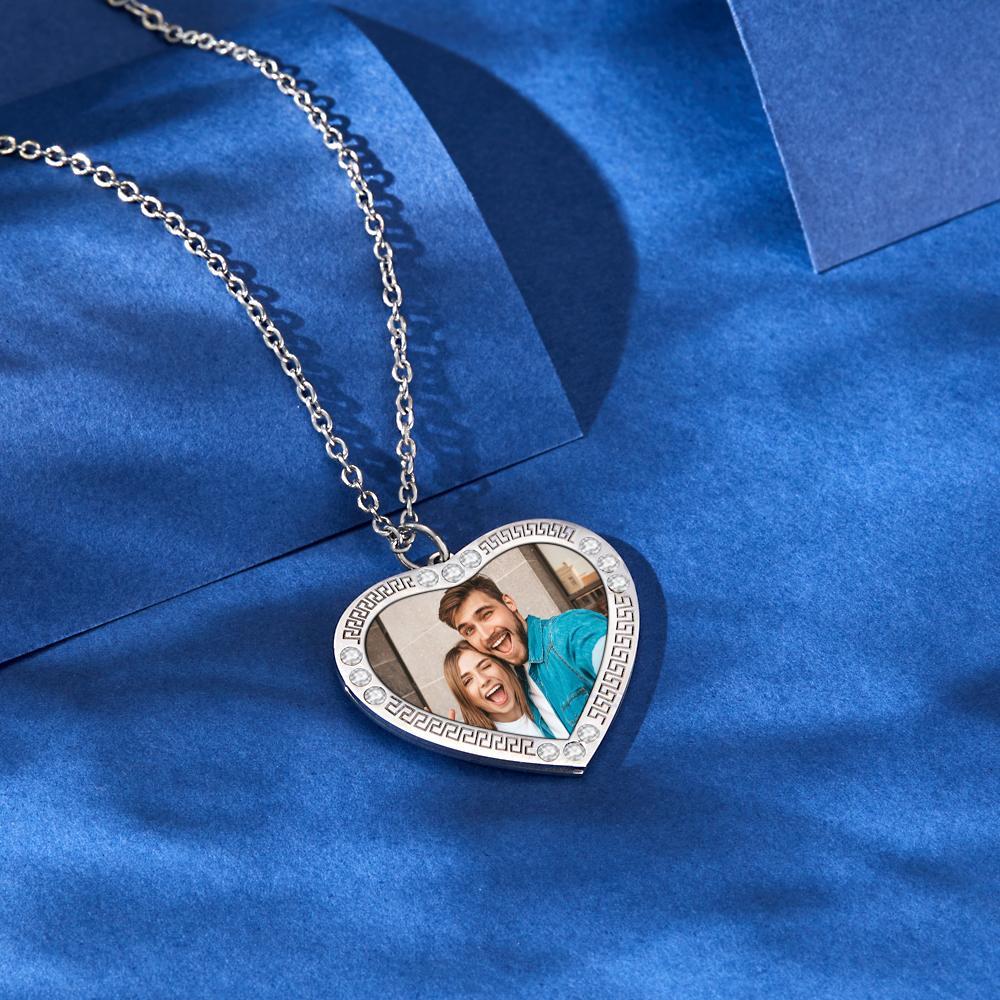 Custom Photo Necklace Heart Diamond Simple Couple Gifts - votrecollierprenomfr
