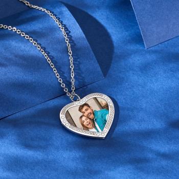 Custom Photo Necklace Heart Diamond Simple Couple Gifts - votrecollierprenomfr