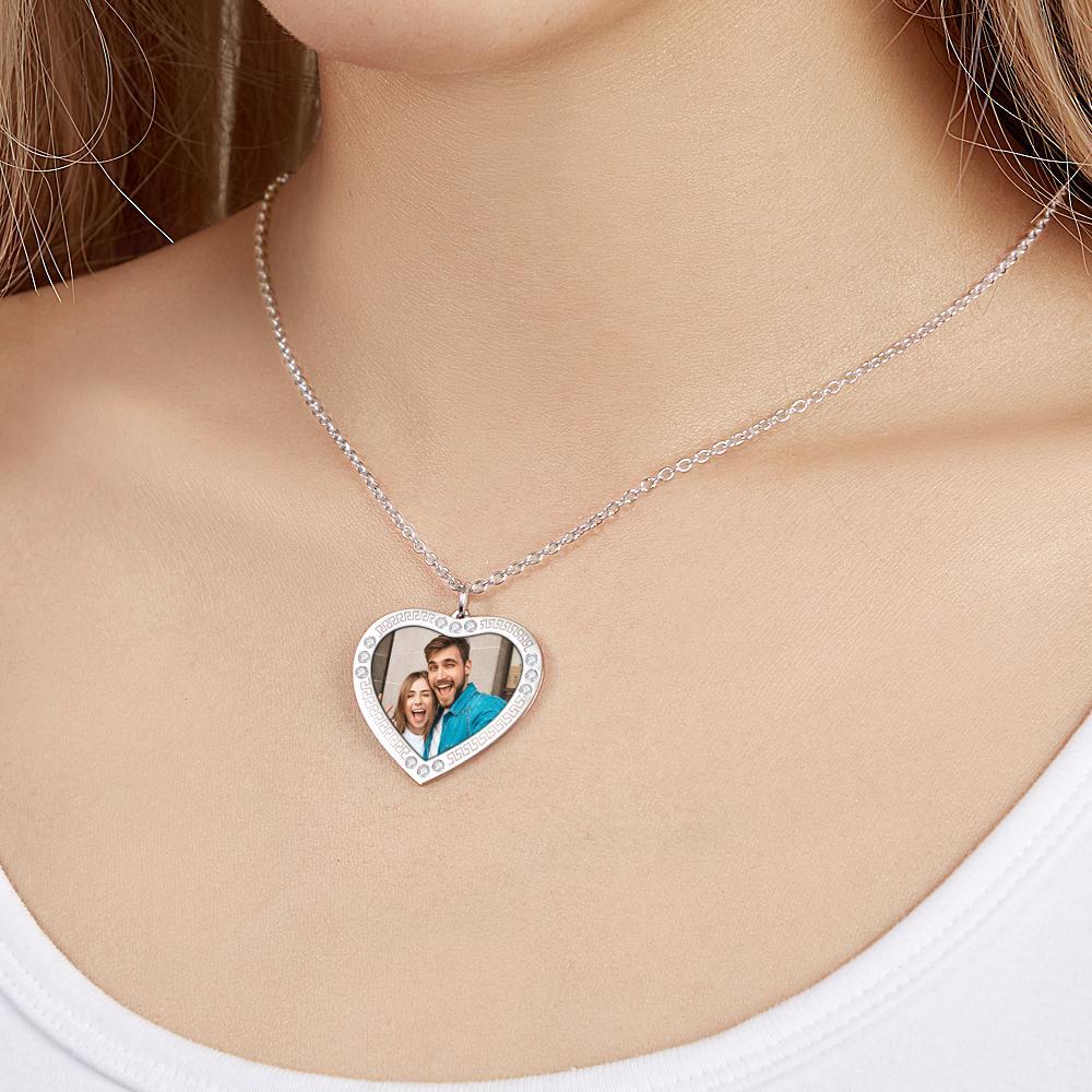 Custom Photo Necklace Heart Diamond Simple Couple Gifts - votrecollierprenomfr