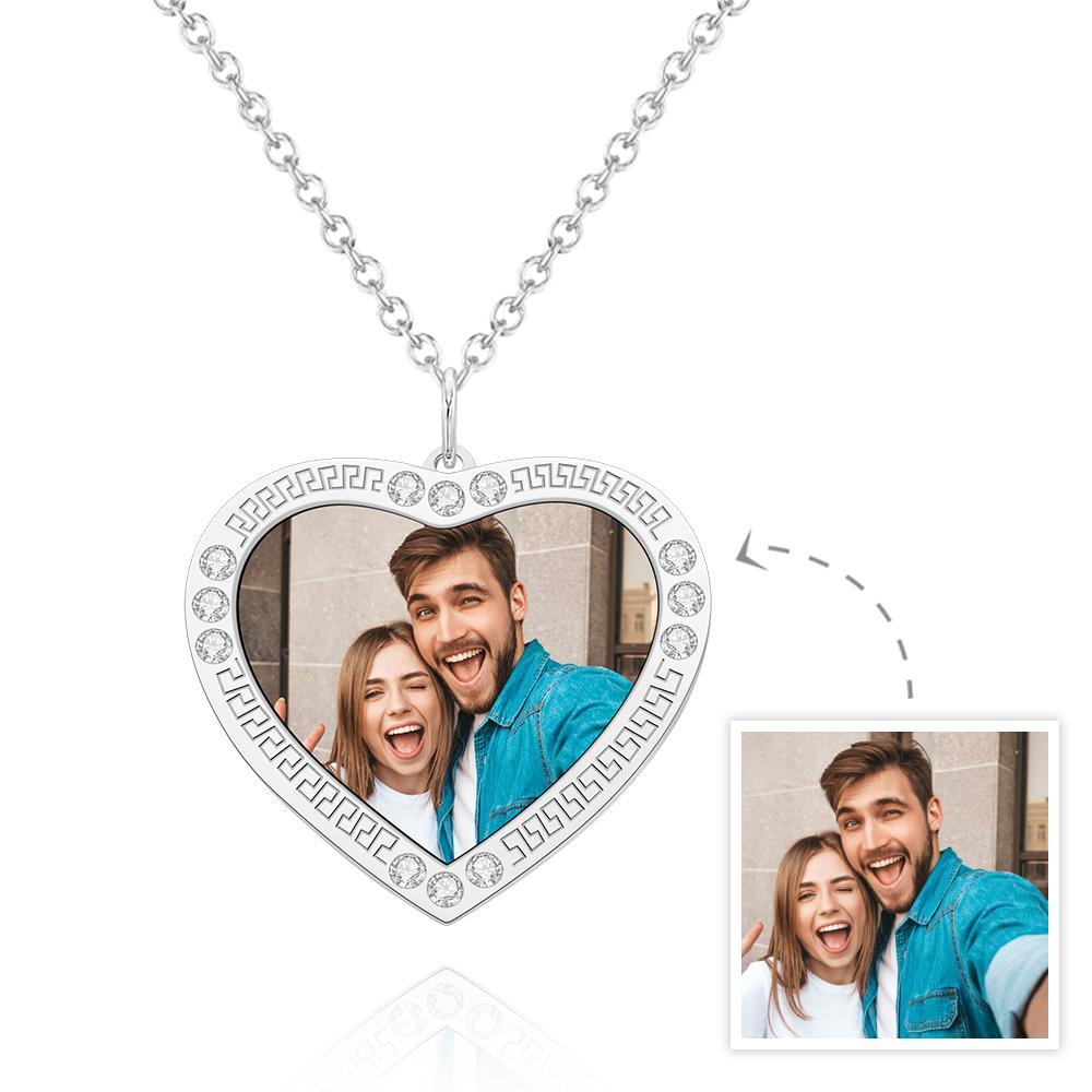 Custom Photo Necklace Heart Diamond Simple Couple Gifts - votrecollierprenomfr