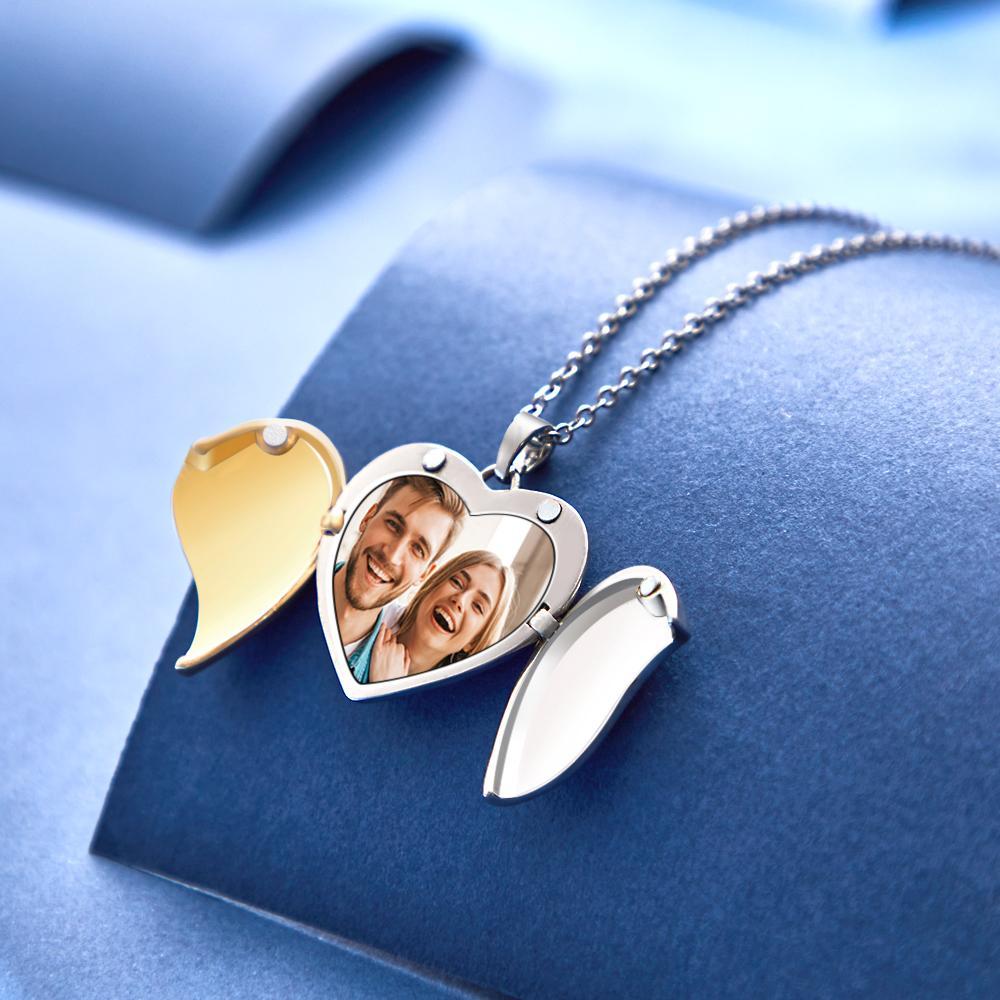 Collier Photo Personnalisé Flip Cover Coeur Couple Cadeaux - votrecollierprenomfr