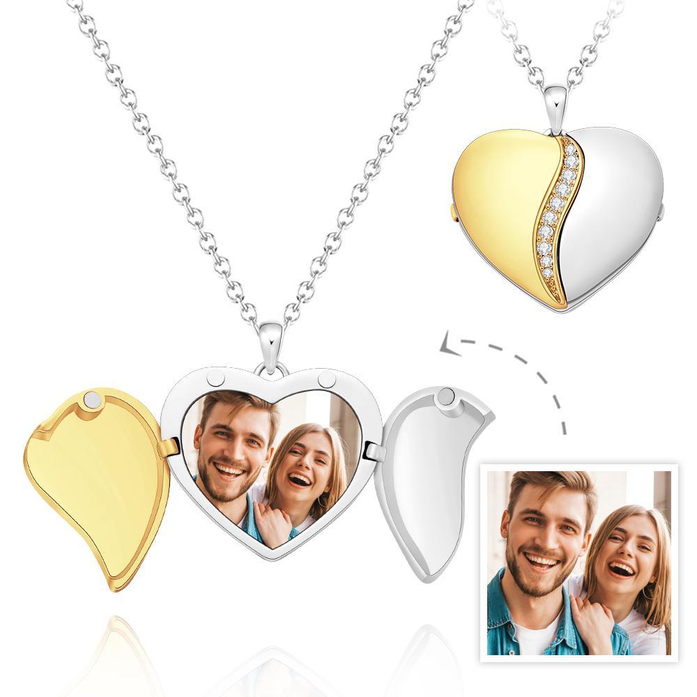 Collier Photo Personnalisé Flip Cover Coeur Couple Cadeaux - votrecollierprenomfr