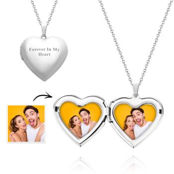Photo Personnalisée Gravé Collier Coeur Pendentif Exquis Couple Cadeaux - votrecollierprenomfr