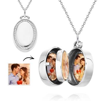 Médaillon Ovale Photo Collier Personnalisé Rétro Memorial Photo Pendentif Cadeau Pour Elle - votrecollierprenomfr