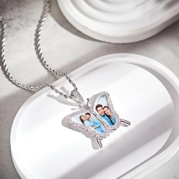 Photo Personnalisée Chandail Chaîne Collier Diamant Papillon Cadeaux Romantiques - votrecollierprenomfr