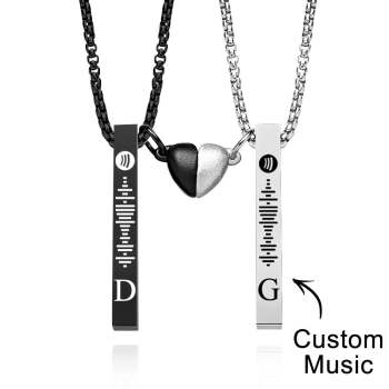 Collier De Bar Avec Gravure De Code Spotify Personnalisée Cadeau Personnalisé Initial Collier Unisexe Pour Couple - votrecollierprenomfr
