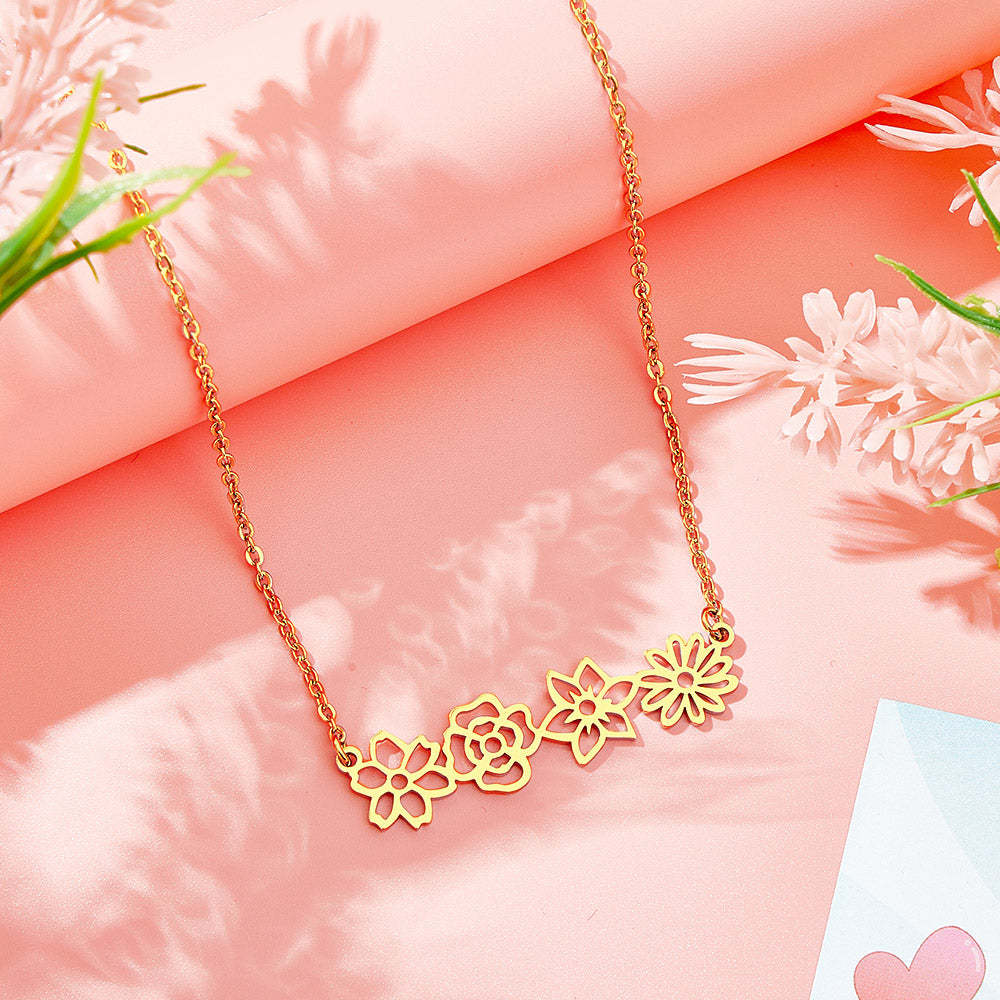 Collier Personnalisé De Fleurs De Naissance Multiples, Collier Floral Familial, Cadeau Pour Maman - votrecollierprenomfr