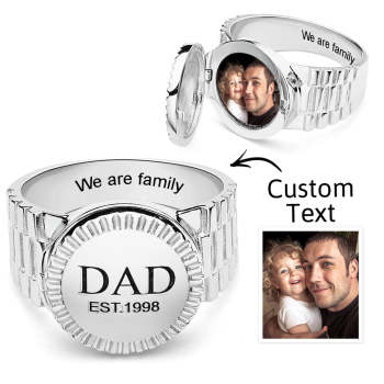 Chevalière Gravée Avec Photo Personnalisée, Médaillon Avec Photo Personnalisée, Cadeau D'anniversaire/fête Des Pères/cadeau Commémoratif Pour Papa/mari/amant - votrecollierprenomfr