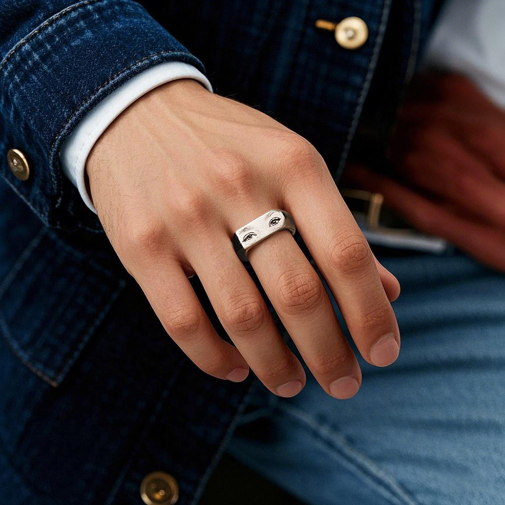 Bague Gravée Avec Des Yeux - Bague Personnalisée Gravée - Cadeau Unique - votrecollierprenomfr