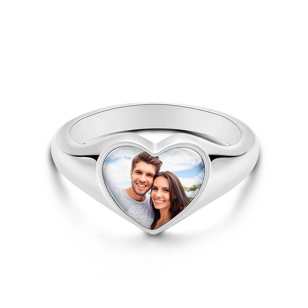 Bague Photo Coeur Personnalisée Bijoux Femme Cadeaux Fête Des Mères - votrecollierprenomfr