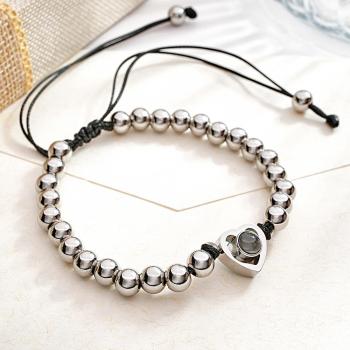Bracelet De Projection De Photo Personnalisé, Perles De Cœur Personnalisées, Réglable, Cadeaux Pour Femmes - votrecollierprenomfr