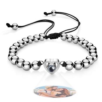 Bracelet De Projection De Photo Personnalisé, Perles De Cœur Personnalisées, Réglable, Cadeaux Pour Femmes - votrecollierprenomfr