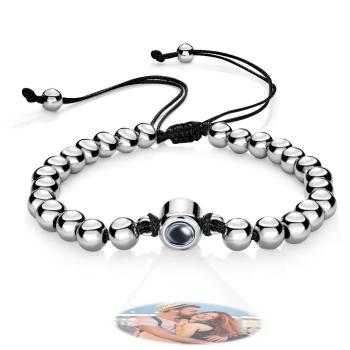 Bracelet De Projection De Photo Personnalisé, Perles Circulaires Personnalisées, Réglable, Cadeaux Pour Hommes - votrecollierprenomfr