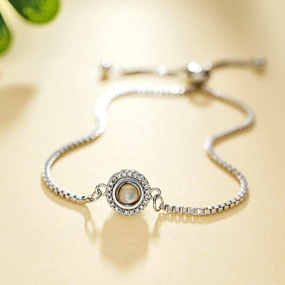 Bracelet De Projection De Photo Personnalisé, Rond En Zircon, Réglable, Cadeau De Saint Valentin - votrecollierprenomfr