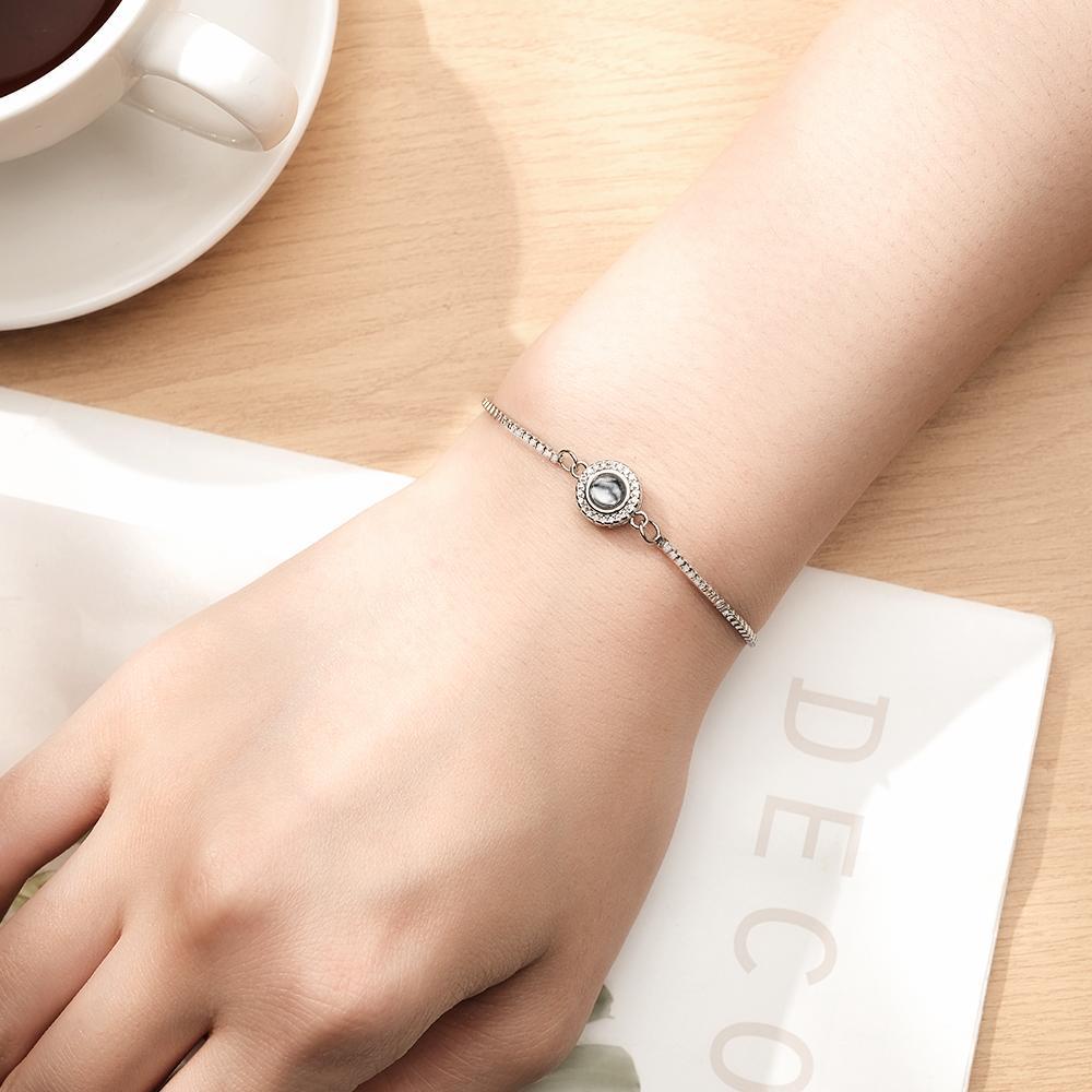 Bracelet De Projection De Photo Personnalisé, Rond En Zircon, Réglable, Cadeau De Saint Valentin - votrecollierprenomfr
