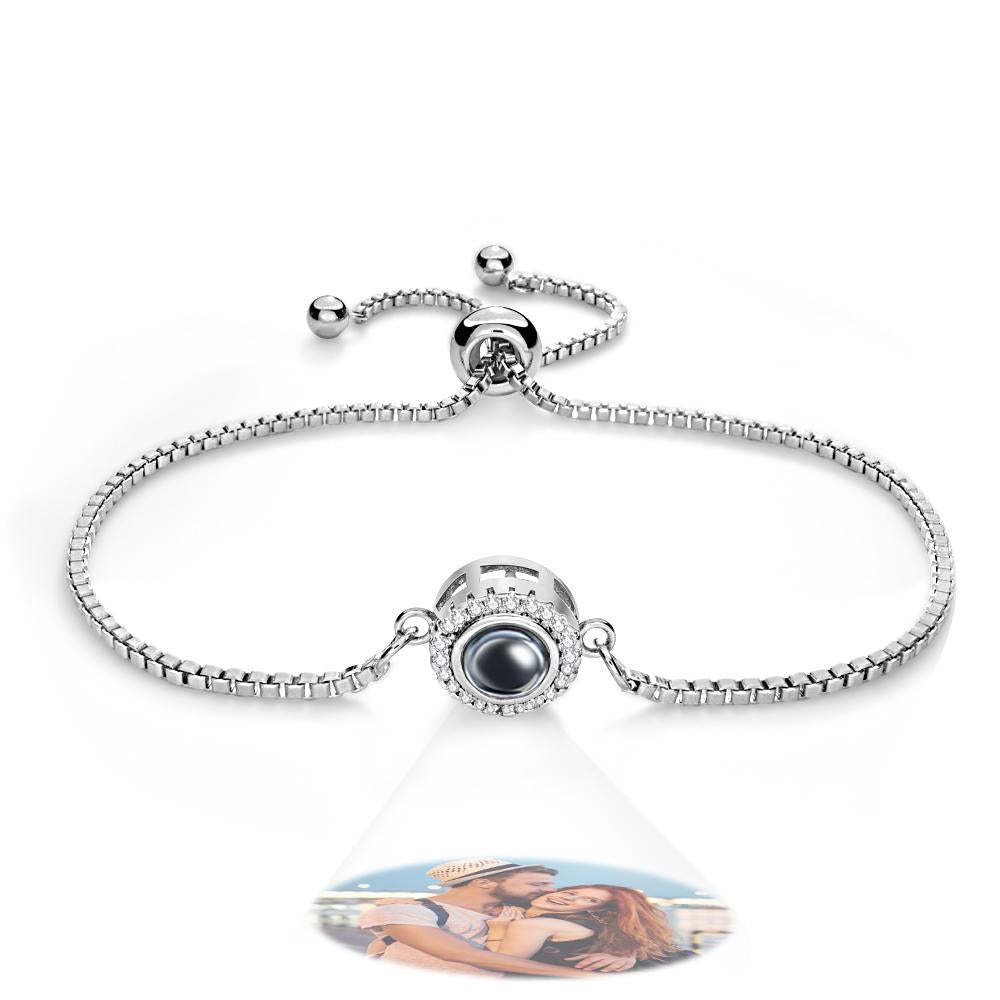 Bracelet De Projection De Photo Personnalisé, Rond En Zircon, Réglable, Cadeau De Saint Valentin - votrecollierprenomfr