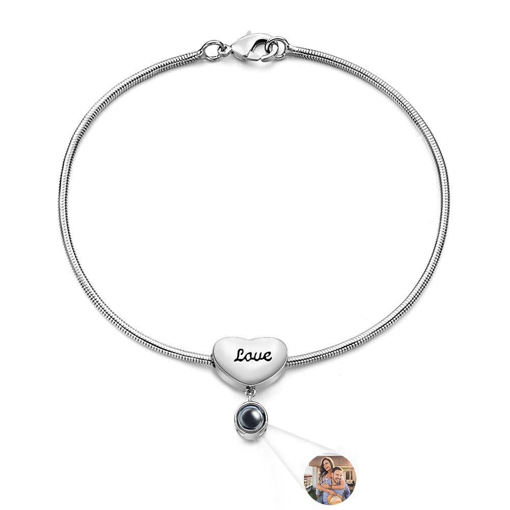 Bracelet De Projection Personnalisé Cadeau Coeur Gravé Pour Elle - votrecollierprenomfr