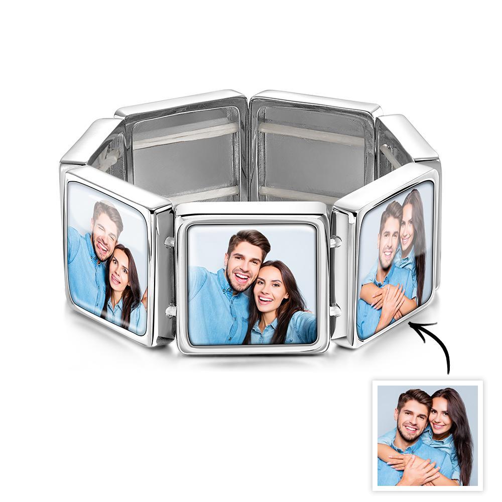 Bracelet Photo Personnalisé Avec Image Gravée, Bracelet Extensible Carré Pour Hommes - votrecollierprenomfr